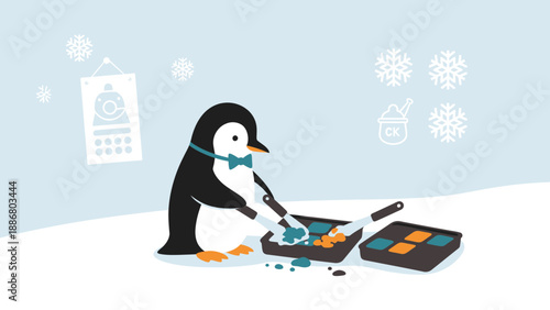 Penguin Crafts Ice Cubes In The Snow With Creative Tools And Holiday Decoration