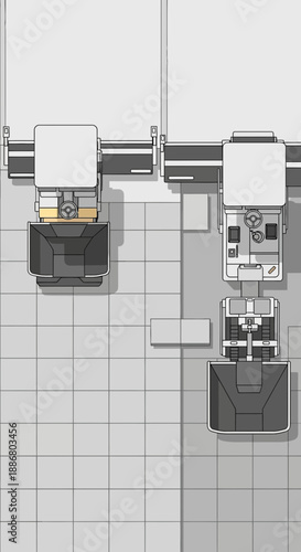 Overhead Perspective Of Advanced Automated Manufacturing Equipment In A Modern Industrial Setting