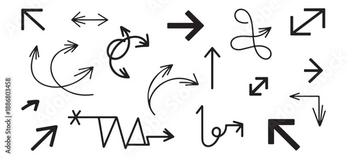 Assorted arrow icons and symbols representing different directions and actions on white background