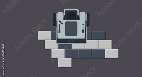 Overhead View Of A Paving Machine Laying Modern Geometric Tiles Creating A New Surface