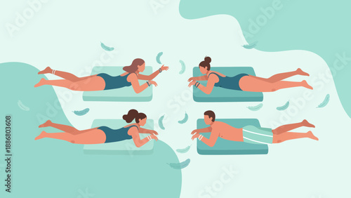 People Enjoying Relaxing Flotation Therapy Session With Stylized Minimalist Aesthetic