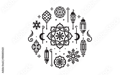 Ramadan kareem icon set on white background