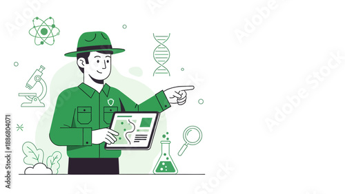 Park Ranger Explains Environmental Science Holding a Tablet Showing a Map