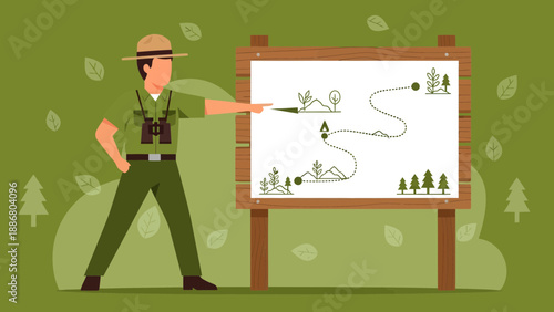 Park Ranger Explains Hiking Trail Safety Guidelines And Points To The Map