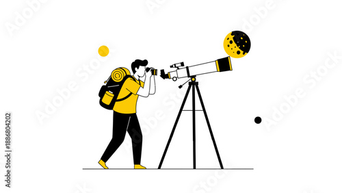 Person Observing Celestial Bodies Through a Telescope for Scientific Discovery