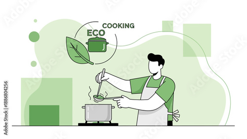 Person Preparing Healthy Meal Showing Eco Cooking Concept Stock Illustration
