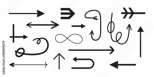Arrow doodle collection black ink hand drawn pointer set for business presentation and directional navigation