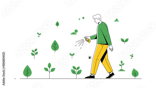 Person Sprays Pesticide On Plants In A Garden To Protect From Pests