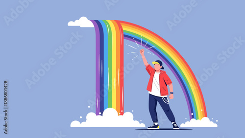 Person Touching Rainbow Representing Hope And Positivity With Bright Colors