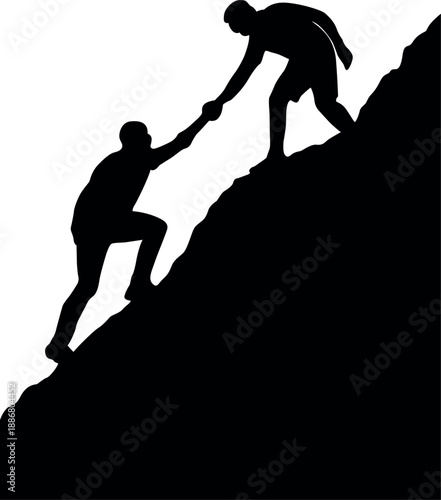 A helping hand reaching out to assist someone climbing a steep hill