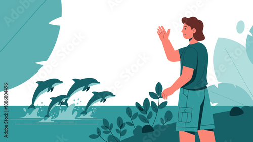 Person Watching Dolphins Swimming Near Ocean Waters During Daytime