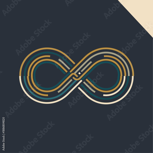 Intertwined infinity symbol with colorful curved lines.