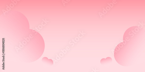 Softly glowing pink gradient background with whimsical heart-shaped clouds creating a romantic and dreamy atmosphere