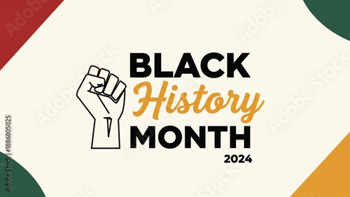 Black history month 2024 celebration with raised fist and colorful background