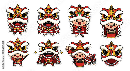 Cartoon Lion Dance Characters for Celebration