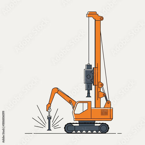 Powerful Construction Drilling Rig Crawler Vehicle Performing Ground Work Operations