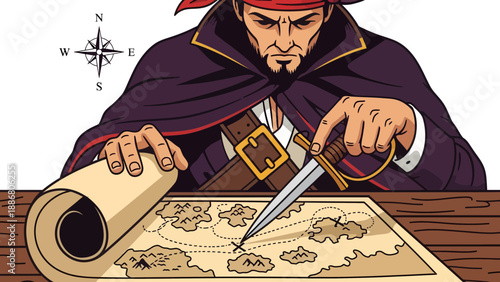 Pirate Planning The Expedition To Find Ancient Treasure Hidden In The Island
