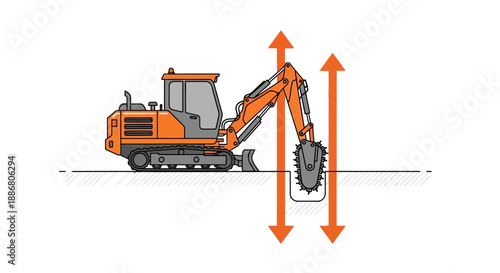 Powerful Construction Excavator With Trencher Attachment Digging Ground Infrastructure Project