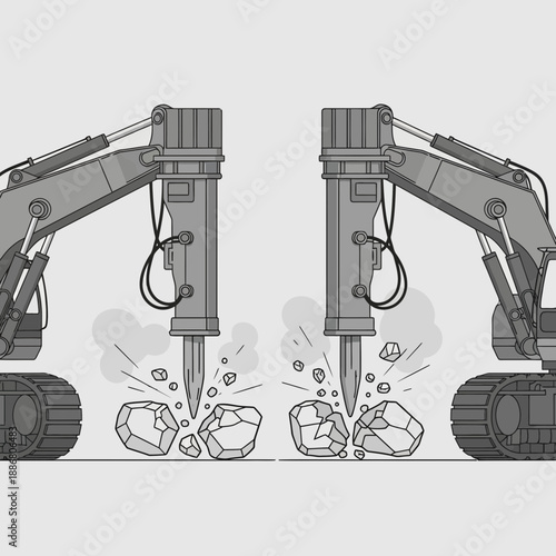 Powerful Construction Machines Demolishing Rocks With Force For Groundbreaking Projects