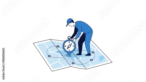 Planning New Adventure With Compass And Map On The White Background