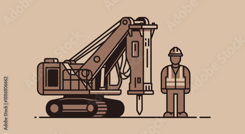 Powerful Demolition Excavator And Skilled Worker At Construction Site Essential Work