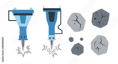 Powerful Demolition Tools Breaking Hard Rocks Heavy Construction Equipment Vector Illustration