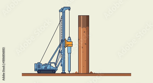 Powerful Drilling Rig Erecting Foundation Piles On Construction Site Groundwork Infrastructure