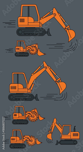 Powerful Earthmoving Machinery Set With Dynamic Excavators And Trenchers