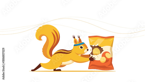 Playful Squirrel Stealing Potato Chips A Whimsical Illustration For Fun Designs