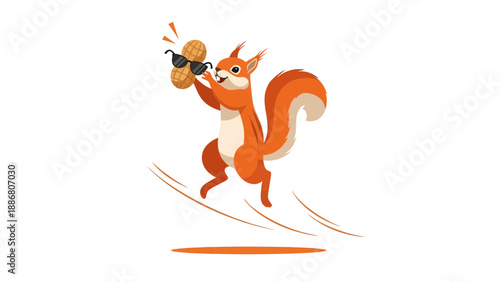 Wallpaper Mural Playful Squirrel Wearing Sunglasses Holding Peanuts Cartoon Illustration Animal Fun Torontodigital.ca