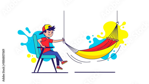 Wallpaper Mural Playful Summer Illustration Boy with Hammock Enjoying a Relaxing Vacation Torontodigital.ca