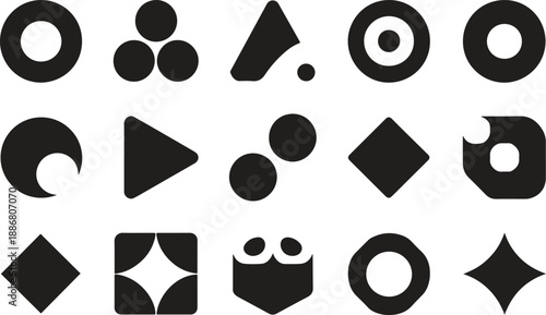 Abstract Geometric Shapes, Simple Black Icons, Vector Design Elements, Minimalist Forms, Creative Patterns