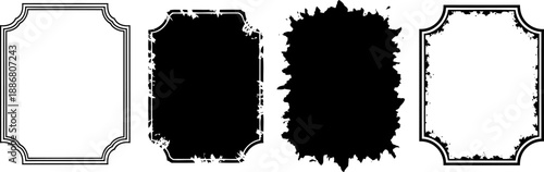 set of four vintage distressed decorative rectangular frames with ornamental borders and grunge textures