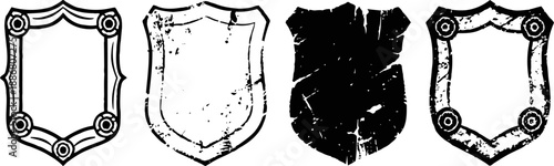 Set of vintage and grunge styled blank shield emblems with distressed textures