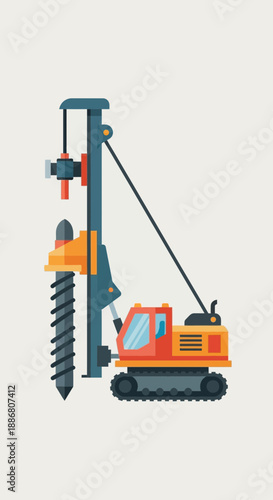 Powerful Foundation Drilling Rig At A Construction Site Illustration Modern Vector Art Design
