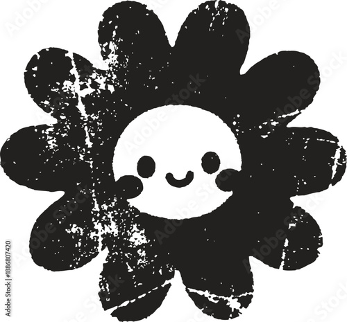 Smiling flower with grunge texture cute happy blossom with round petals and cheerful face