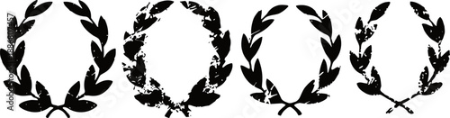 Four different black laurel wreath designs with varying styles and textures