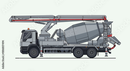 Powerful Concrete Mixer Pump Truck Delivers Essential Material To Construction Projects