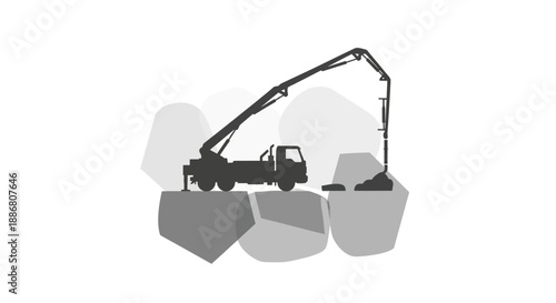 Powerful Concrete Pump Truck Delivering Liquid Mix On Dynamic Construction Site