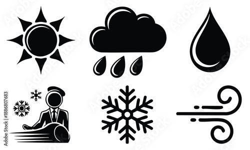 Bundle earth day silhouette weather icons set with rain and snow