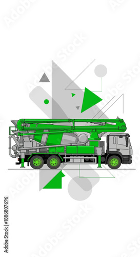 Wallpaper Mural Powerful Concrete Pump Truck Illustration With Geometric Abstract Background Elements Torontodigital.ca