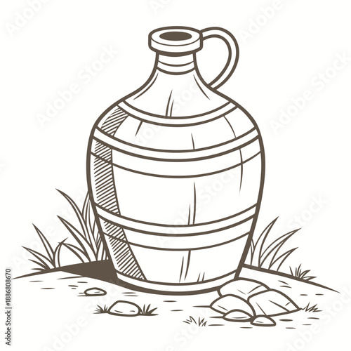 A clean, traditional rural clay jar designed for oil storage, showcasing ancestral methods and simple village living.