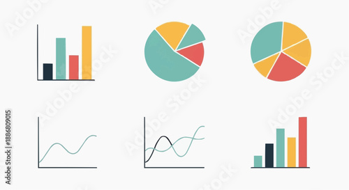 Collection of colorful charts and graphs illustrating data trends and statistics from various viewpoints in a professional setting