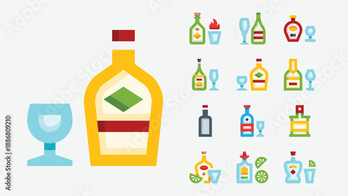 Alcohol beverages and drinks icons set