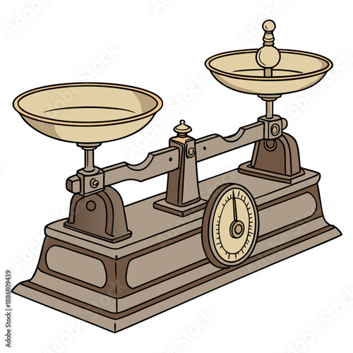 Vintage style vector weighing scale for local markets, symbolizing commerce, trade, and traditional shopping.