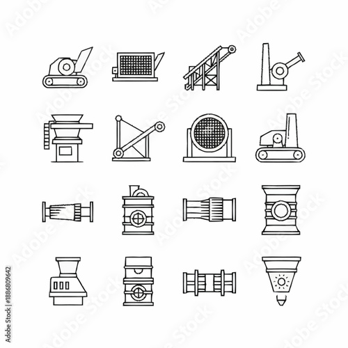 Industrial Machinery Icons Set Vector Illustration.