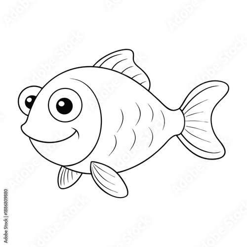 A cheerful orange fish swims with a big goofy grin, wiggly fins, and bubbly antics, ready for kids to color and bring this silly underwater friend to life!
