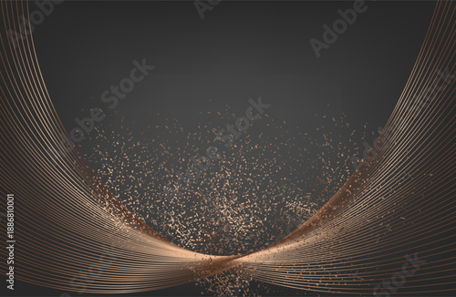 Gold abstract waves background. Golden curve lines vector illustration isolated on gray Luxury glitter shiny swirl pattern. Elegant modern fashion design element.