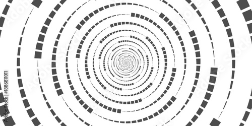 Abstract vector Spiral of Informatics with A mesmerizing graphic presents a hypnotic pattern of concentric squares forming an inward spiral, simulating a digital vortex of data.