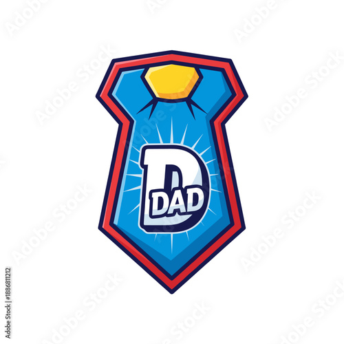 A blue tie-shaped logo with the word DAD in white letters inside a circle.